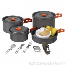 Camping Cookware Set, 2-3 Person, 13pcs, Non-stick Anodized Aluminum, Compact Lightweight Camping Pots and Pans Set